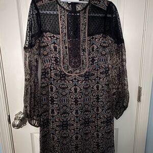 Nanette Lepore Elegant Black and Cream Long Sleeve Dress